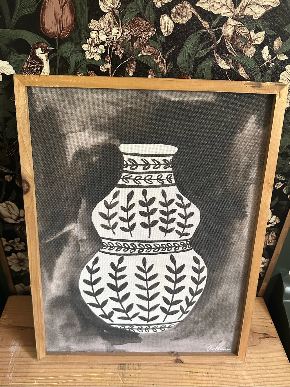 Signed Framed Modern Floral Vase Paper Print Portrait set of 2  14 x 18